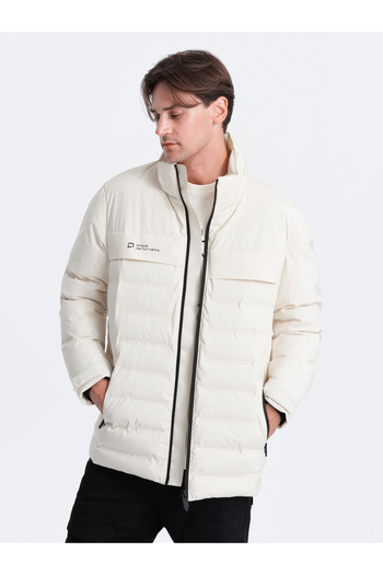OMBRE Herren Winterjacke mit abnehmbarer Kapuze - creme V2 OM-JAHP-0150