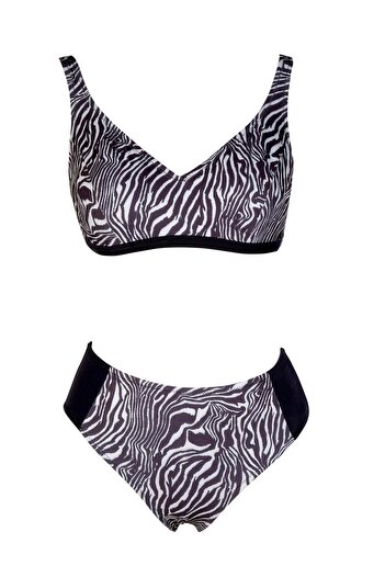 Endeep Beria Women's Zebra Patterned Bikini Set with Gathering Straps