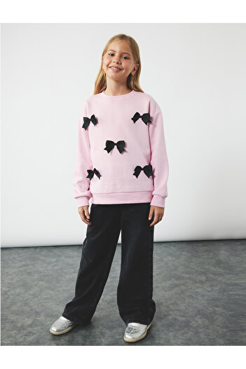 Koton Bow Tie Crew Neck Raised Long Sleeve Sweatshirt