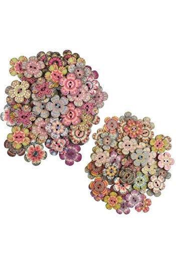 beyna aksesuar Wooden Painted Star 1.5 cm Two Hole Mixed Color Button 1 Pack 8 Pieces