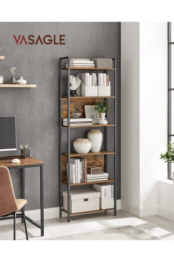 VASAGLE Bookcase 60x24x186 cm, 6 shelves, industrial style, chipboard and steel, rustic brown-black