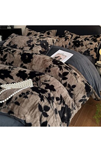 CHIRASO Faux Rabbit Fur Bedding Set, ELASTIC Sheet 180X200+30cm, Pillowcase 200x230 4 Sides