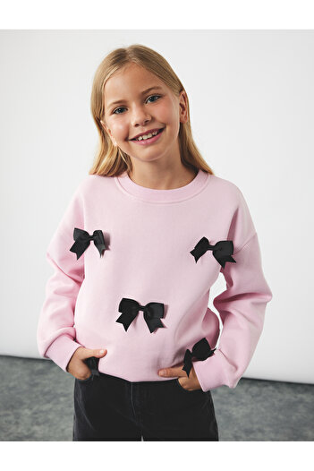 Koton Bow Tie Crew Neck Raised Long Sleeve Sweatshirt