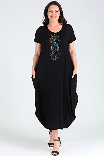 Curvy Trend Plus Size Seahorse Printed Jumbo Short Sleeve Dress