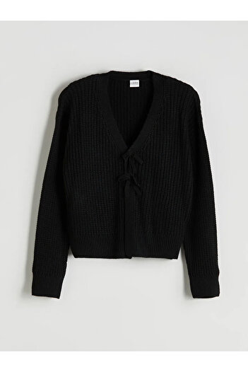 LC Waikiki Lcw Kidsblack V-Neck Girl's Knitwear Cardigan