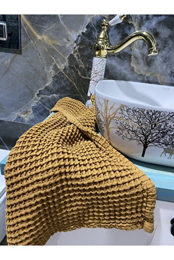 Tasarım Hb&Victory Premium Waffle 100% Cotton 4-Piece Camel Color Bath Towel Set