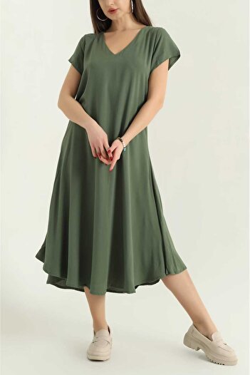 KTY TR V-Neck Summer Draped Cotton Viscose Dress Kty475213