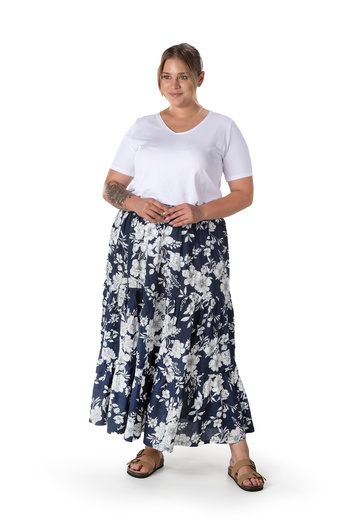 Stil Diva Large Size Floral Patterned Waistline Long Skirt T-14