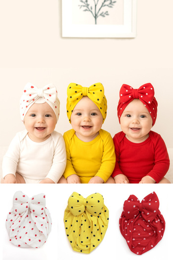 Sitilin Baby Double Layer Bowknot Bonnet Bandana 100% Cotton, Newborn and 0–12 Months Compatible Skin Friendly