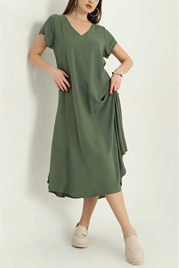KTY TR V-Neck Summer Draped Cotton Viscose Dress Kty475213