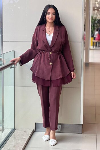 Ghisa Double Breasted Jacket with Chiffon Pants Cupra Suit