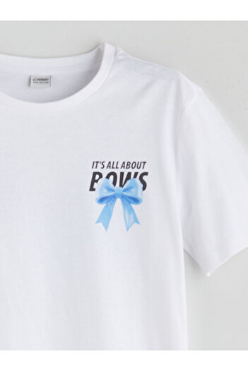LC Waikiki Crew Neck Bow Printed Girl's T-Shirt