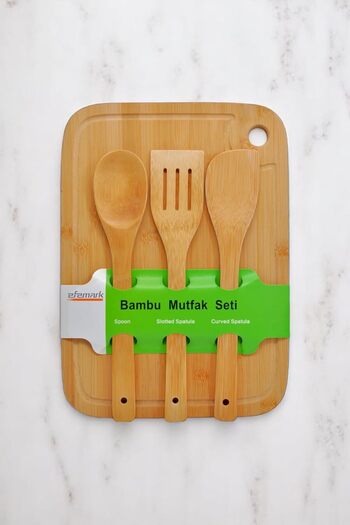 STOREMAX Polysight Bamboo Series Slotted Antibacterial Washable Bamboo 36X26 cm Chopping Board, Spoon and Spa