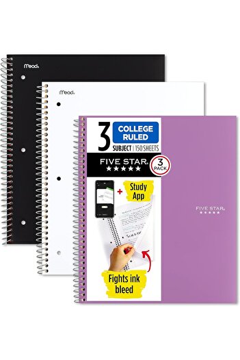 STOREMAX Snshop Star Spiral Notebook, Pack of 3, 3 Themes, College Ruled Paper, 27.9 X 21.6 Cm, 150