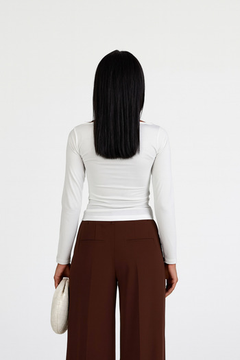 Cuyka Women's Boat Neck Long Sleeve Sandy Fabric Blouse