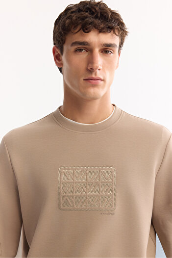Avva Men's Mink Crew Neck Cotton Bi-Stretch Printed Sweatshirt A52Y1289
