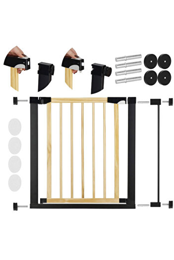 SERSIMO Safety Gate for stairs, adjustable, made of wood with steel structure, 82-89cm, black brown