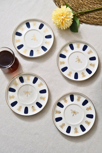 tabakevi Plate House Porcelain Acem Zade Navy Blue Tea Plate 12,5cm Set of 4