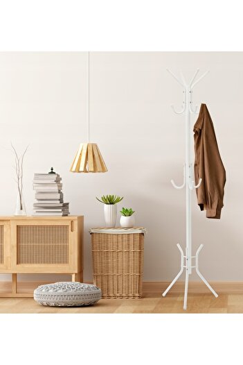 SERSIMO Metal hallway coat rack 178 cm, 12 hooks, minimalist design, white