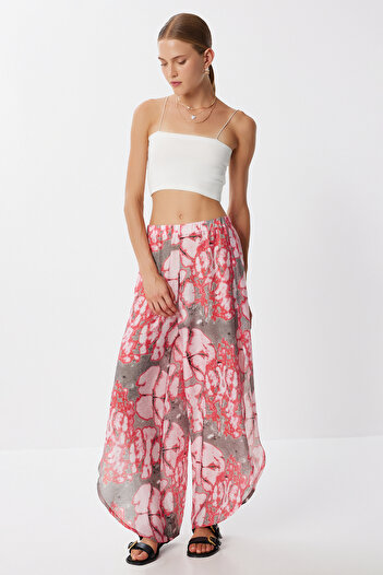 Lovelyİstanbul Patterned Slit Viscose Trousers Lfz0008 Gray Pink