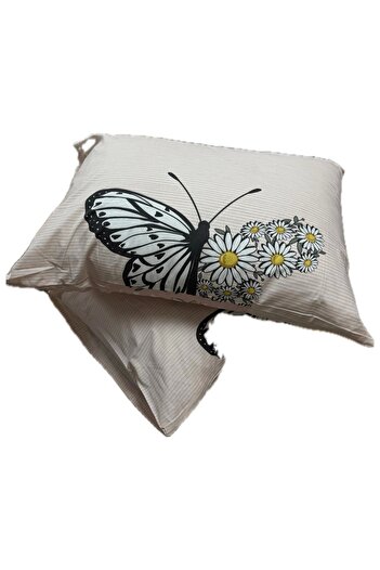 Clasy Ranforce 100% Cotton 2 Pieces Pillow Case Butterfly Patterned Powder
