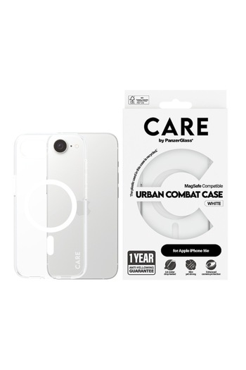 Panzer Glass CARE Flagship Urban Combat Qi Case for iPhone 16e, transparent white