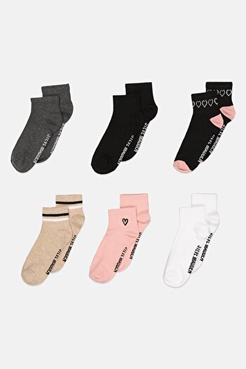 Steve Madden Women 6 Pairs Brand Logo Quarter Socks, Multicolor