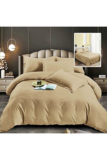 PATONE Damask Polycotton Bed Linen, Cappuccino, 4 Pieces, for Double Bed