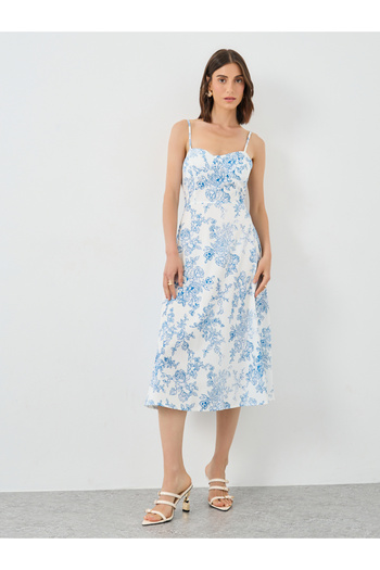 Styli Floral Print Sweetheart Neck Cami Midi Dress