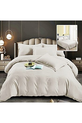PATONE Damask Polycotton Bed Linen, Ivory, 4 Pieces, for Double Bed
