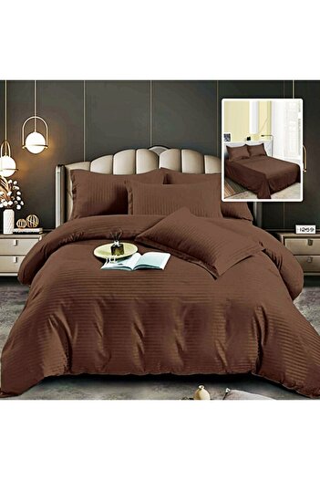 PATONE Damask Polycotton Bed Linen, Brown, 4 Pieces, for Double Bed