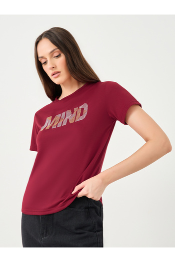Styli Women Red Slogan Print T-Shirt