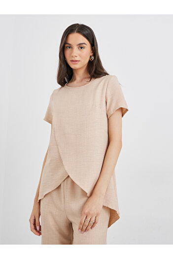 Styli Women Beige Wrap Top and Pants Co-Ords
