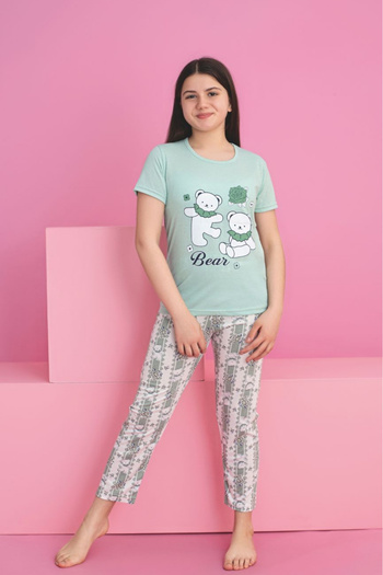 Farya Home Faryakids Cotton Short Sleeve Cat Patterned Girls Pajamas Set