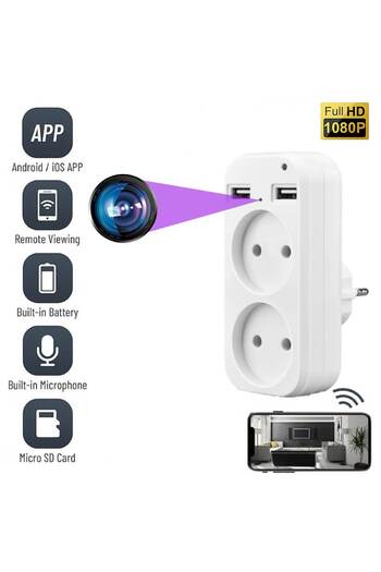 OEM WIFI Spy Camera, TSS- PEU2W Hidden in Double Socket, 5MP Full HD, Audio-Video, with Application