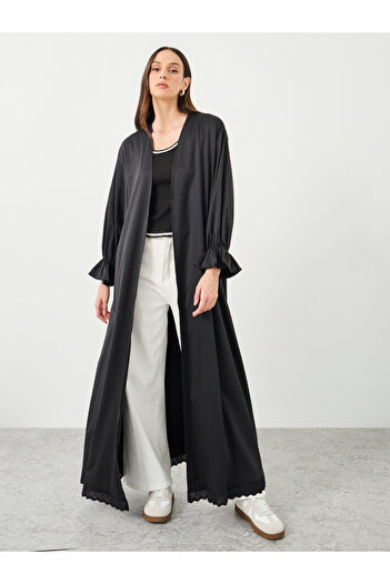 Styli Women Black Lace Trim Regular Fit Maxi Kimono