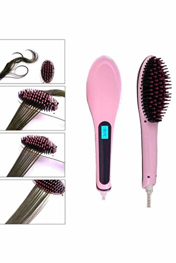 ZERO LAND Hn-Shop Electric Hair Straightener Comb Hair Straightening Brush Tight Teeth Pink