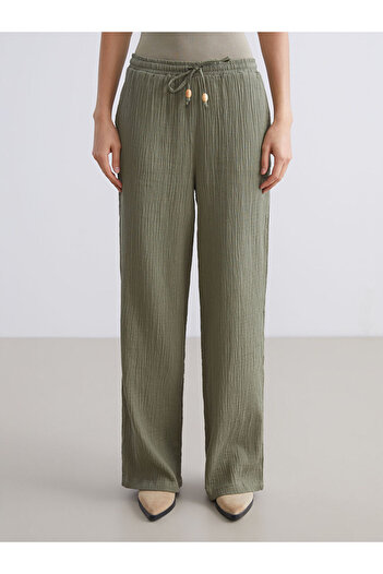 LC Waikiki Plus Size Elastic Waist Textured Muslin Women's Trousers