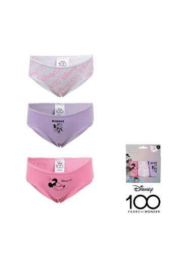 Minnie Mouse Set 3 chiloti pentru fete, 100% bumbac, multicolor, Disney 100, Minnie Mouse