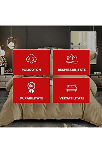 PATONE Damask Polycotton Bed Linen, Cappuccino, 4 Pieces, for Double Bed