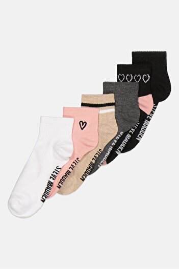Steve Madden Women 6 Pairs Brand Logo Quarter Socks, Multicolor
