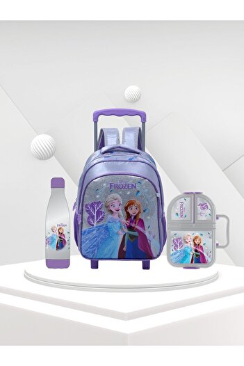 TSUMAB Frozen School Set for Girls – 3 Pcs (Trolley Backpack + Water Bottle + Lunch Box)