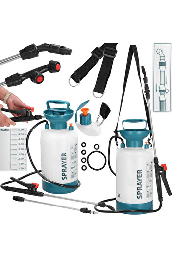 OEM 5L manual spray pump with 63 cm adjustable lance, 2 nozzles and shoulder strap
