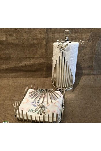 AZADE BAKIR Silver Rice Japongue Roller and Rod Square Napkin Set of 2