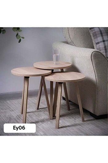 Living Set of 3 Modern Nested Wooden Round Tables