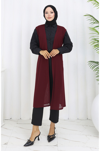 sefamerve Simple Thin Basic Long Vest Women's Vest Plus Size Vest 8763-02 Plum