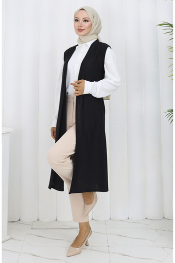 sefamerve Simple Thin Basic Long Vest Women's Vest Plus Size Vest 8763-01A Black
