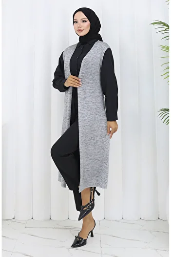 sefamerve Simple Long Flowing Seasonal Lycra Vest Women's Vest Large Size Vest 8762-01 Gray
