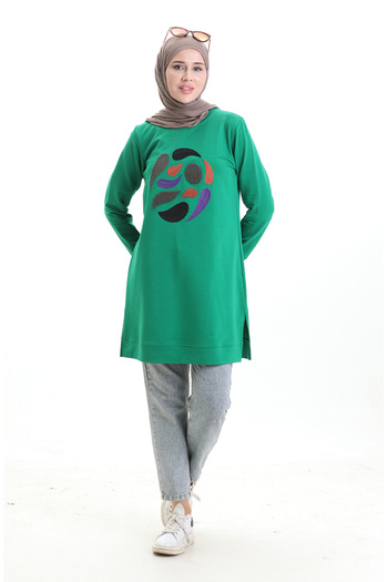 sefamerve Ribbed Slit Araboy Tunic 9117-07 Emerald Green