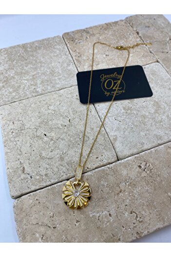 Byoz store Steel Gold Chain Circle Plate with Stone Pendant Charm Women's Necklace